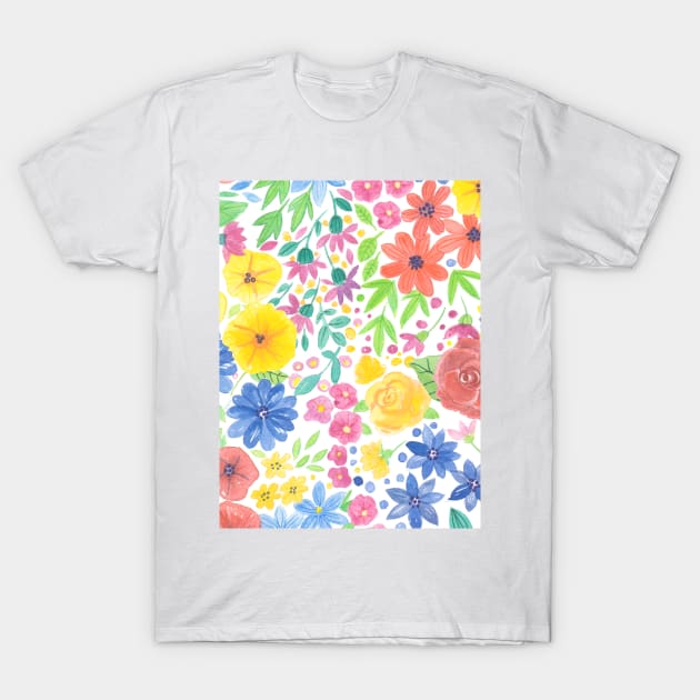 Floral watercolor pattern white T-Shirt by katerinamk